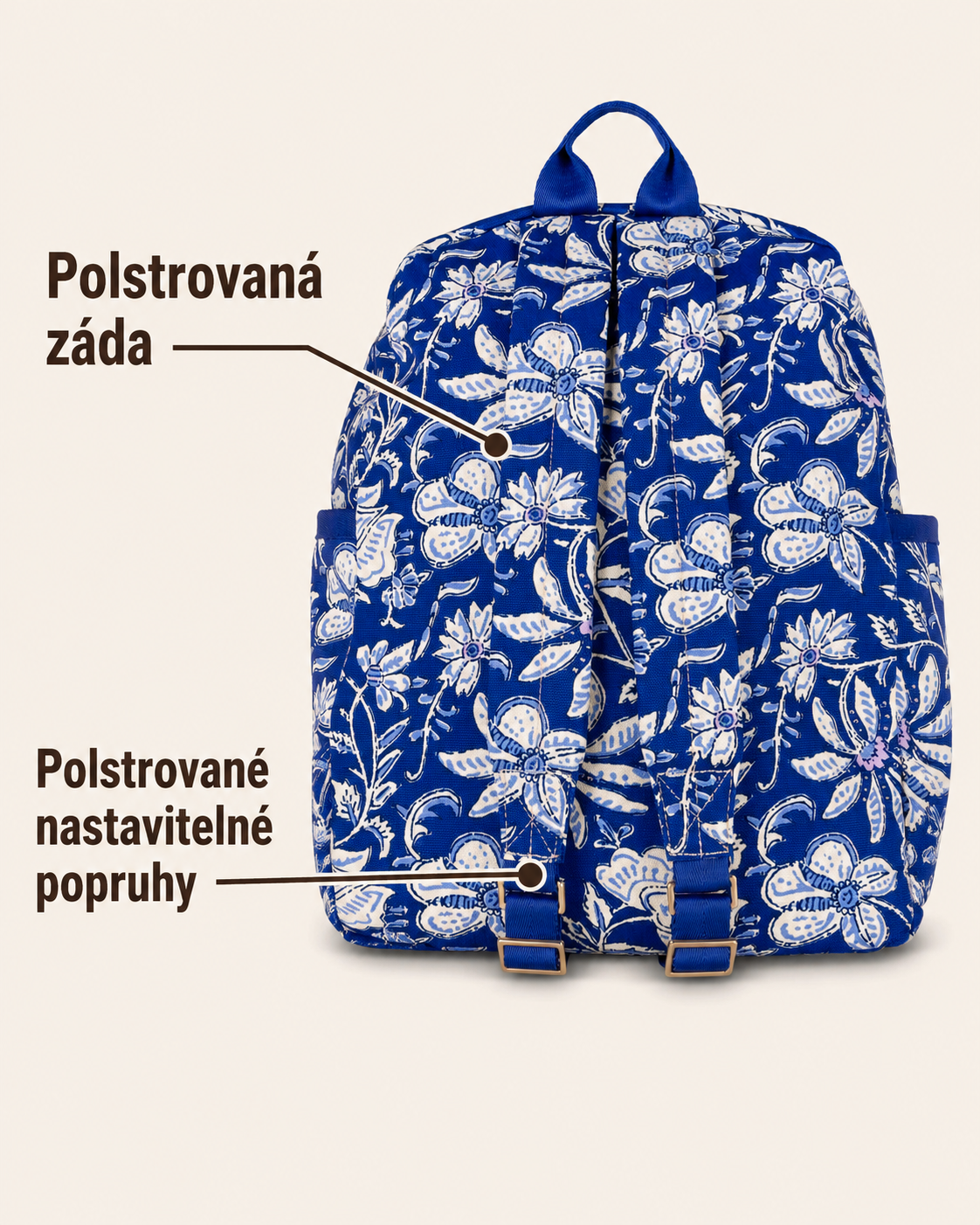 Polstrovaná záda a nastavitelné popruhy batohu Oilily